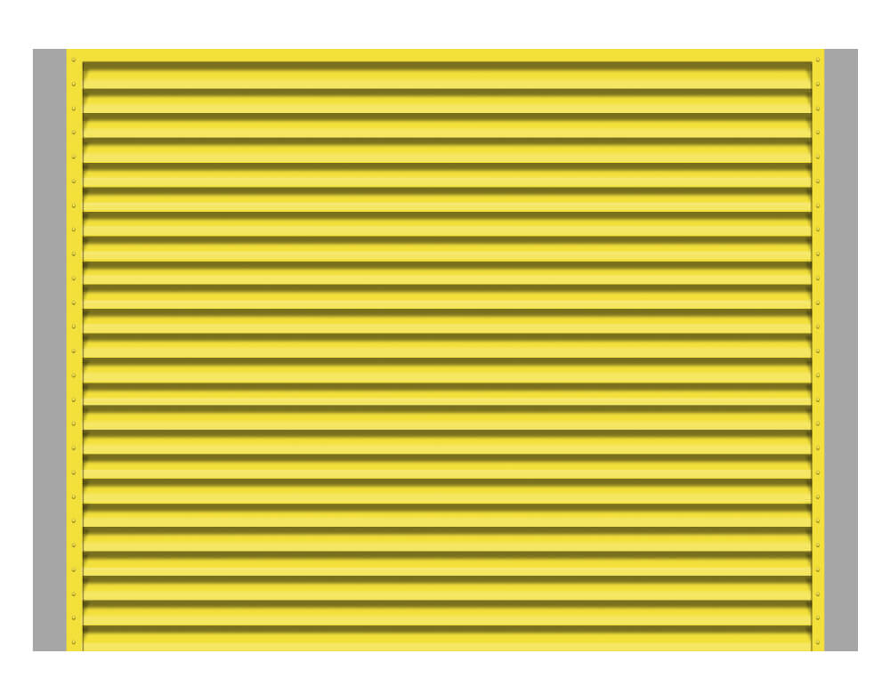 Секция забора жалюзи из ламелей жалюзи ЭКО-Z RAL1018 Желтый с металлическими столбами анфас