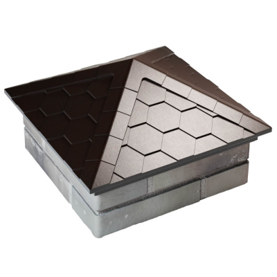 Колпак на столб забора EVEREST Коричневый 1,5х1,5 кирпича Черепица размер под посадку 390х390мм фото 3