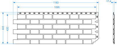 Фасадная панель Деке кирпич гладкий FLEMISH Белый 0.46м2 чертеж