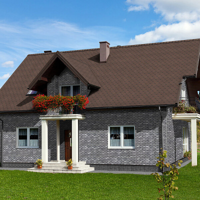 Фaсадная плитка Hauberk Камень цвет СЛАНЕЦ на фасаде дома фото